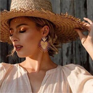 New! Gold Sun Ray Drop Statement Earrings NWOT